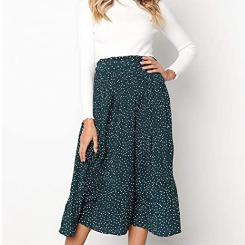 Green polka dot pleated skirt, green, size L